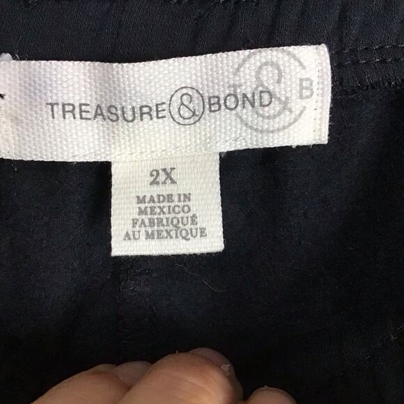 Treasure & Bond Womens 2X Pants Black Wide Leg Pull On Stretch Knit Raw Hem NWOT - Picture 5 of 6